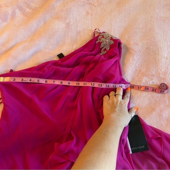 JS Boutique vintage fuchsia chiffon draped one shoulder dress beaded size 10 - Picture 10 of 13